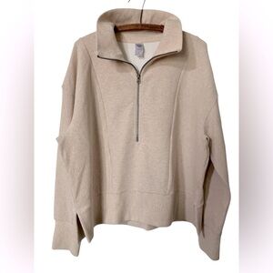 Te Verde Sweatshirt Size XL Half Zip Oatmeal Heather White Cream Athleisure